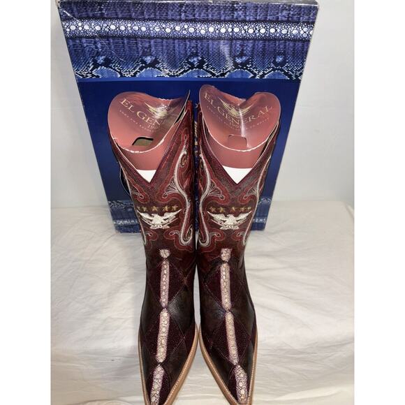 Stingray Lizard Print Pointed Toe Cowboy Boots by El General 1901 Mens Size 7 - Picture 7 of 10
